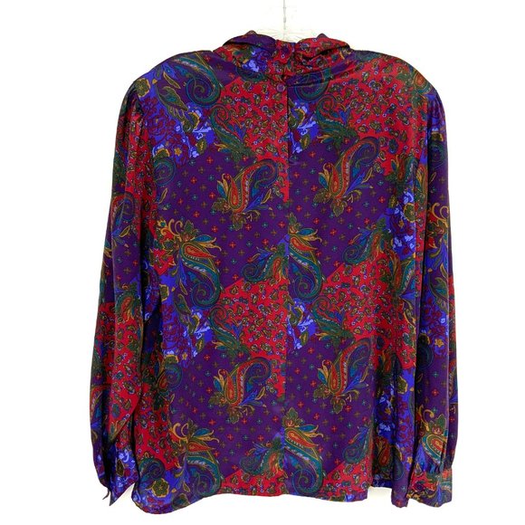 Vintage 90s Koret Paisley Print Secretary Blouse Sz 14 - Picture 10 of 16